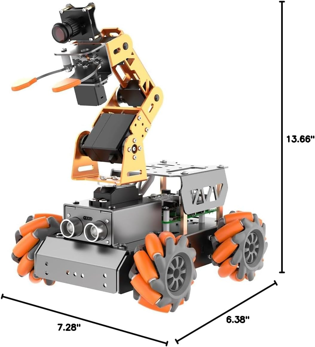 Masterpi 5DOF Robotic Arm for Raspberrypi 5 AI Vision Tracking Target Sorting Line Follow Open Source Programming Smart Robot Car Kit for Teen Adult STEM Educational Building Robot, Rpi Not Included