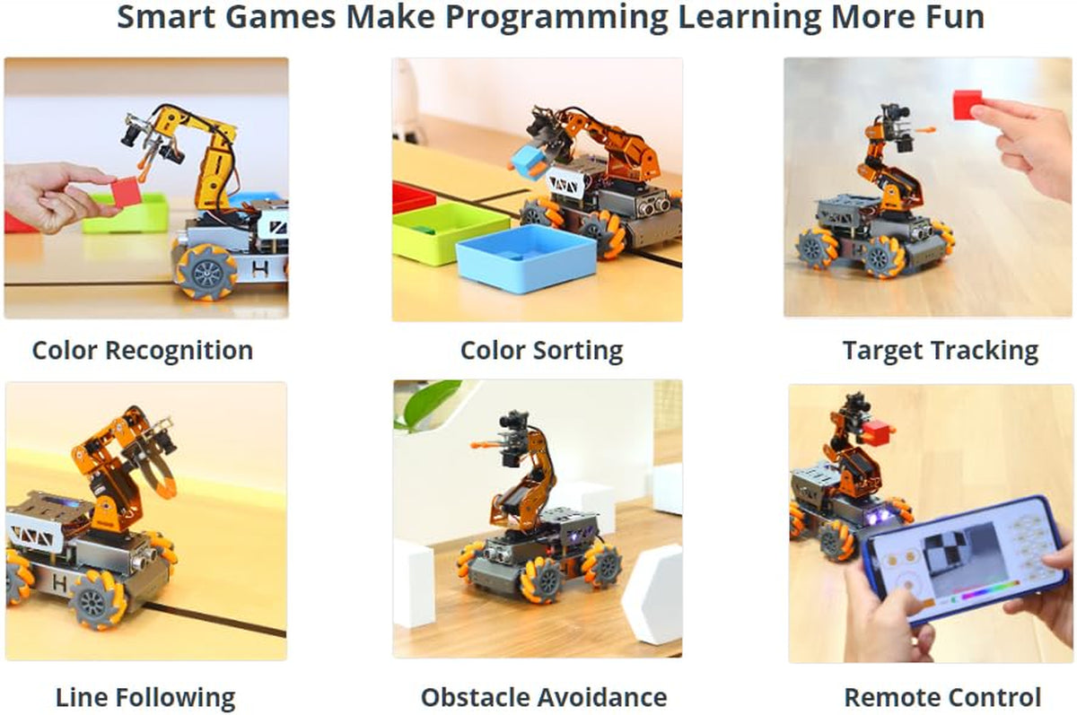 Masterpi 5DOF Robotic Arm for Raspberrypi 5 AI Vision Tracking Target Sorting Line Follow Open Source Programming Smart Robot Car Kit for Teen Adult STEM Educational Building Robot, Rpi Not Included
