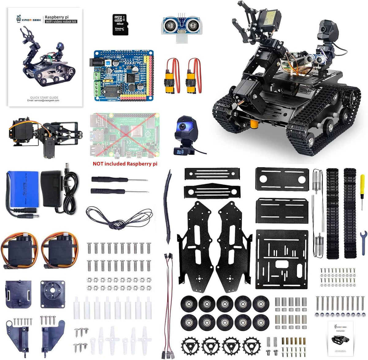 Smart Wifi Robot Kit for Raspberry Pi 5 4B 3B, 4DOF Robotic Arm Track Tank Chassis Robot Car with HD Camera Ultrasonic Infrared Sensor Programming Project for 14+(Without Raspberry Pi)
