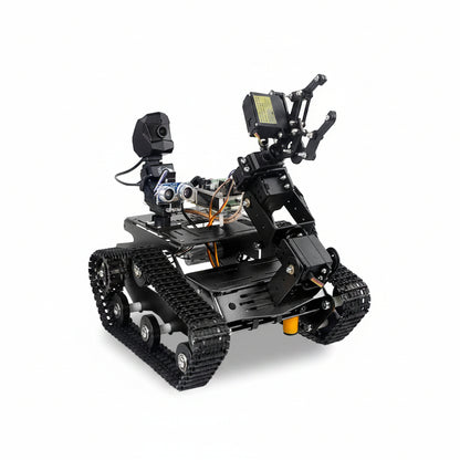Smart Wifi Robot Kit for Raspberry Pi 5 4B 3B, 4DOF Robotic Arm Track Tank Chassis Robot Car with HD Camera Ultrasonic Infrared Sensor Programming Project for 14+(Without Raspberry Pi)