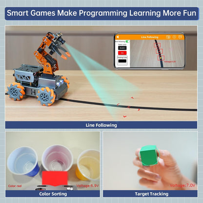 Masterpi 5DOF Robotic Arm for Raspberrypi 5 AI Vision Tracking Target Sorting Line Follow Open Source Programming Smart Robot Car Kit for Teen Adult STEM Educational Building Robot, Rpi Not Included