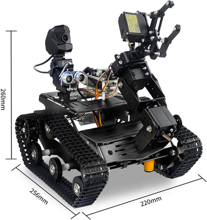 Smart Wifi Robot Kit for Raspberry Pi 5 4B 3B, 4DOF Robotic Arm Track Tank Chassis Robot Car with HD Camera Ultrasonic Infrared Sensor Programming Project for 14+(Without Raspberry Pi)