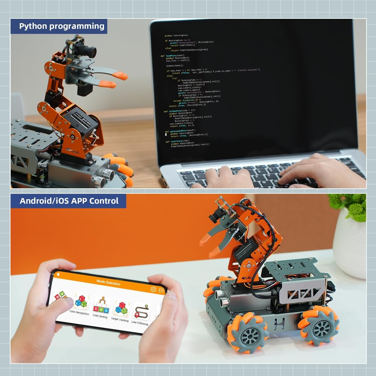 Masterpi 5DOF Robotic Arm for Raspberrypi 5 AI Vision Tracking Target Sorting Line Follow Open Source Programming Smart Robot Car Kit for Teen Adult STEM Educational Building Robot, Rpi Not Included